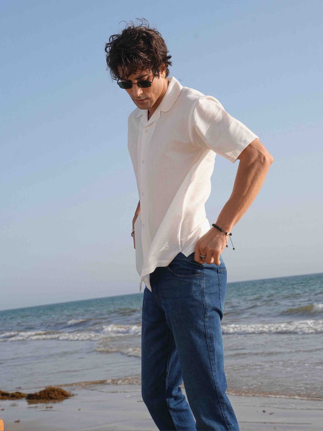 White Striped Seersucker Cuban Shirt