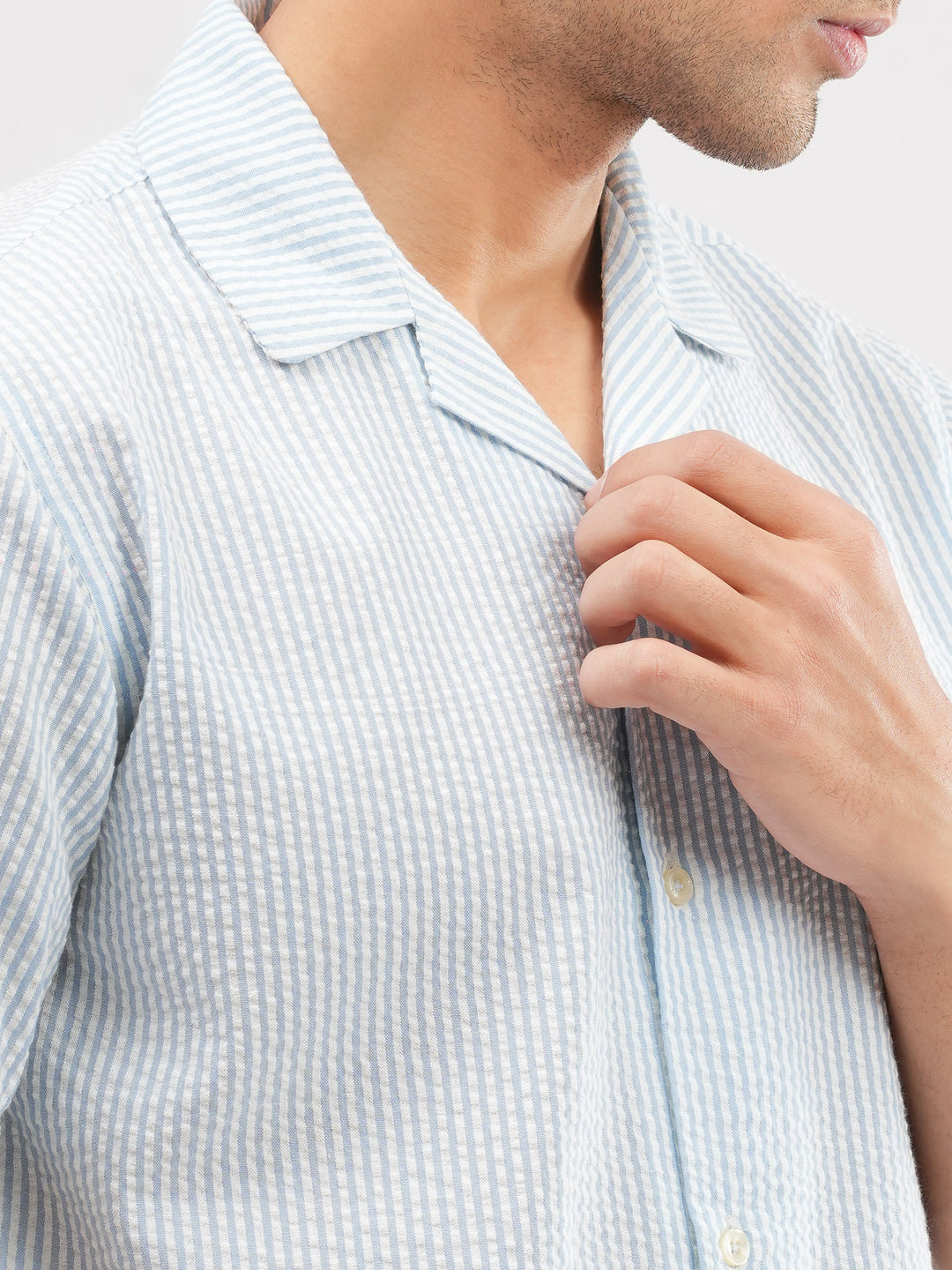 Seersucker fabric texture detail 100% cotton