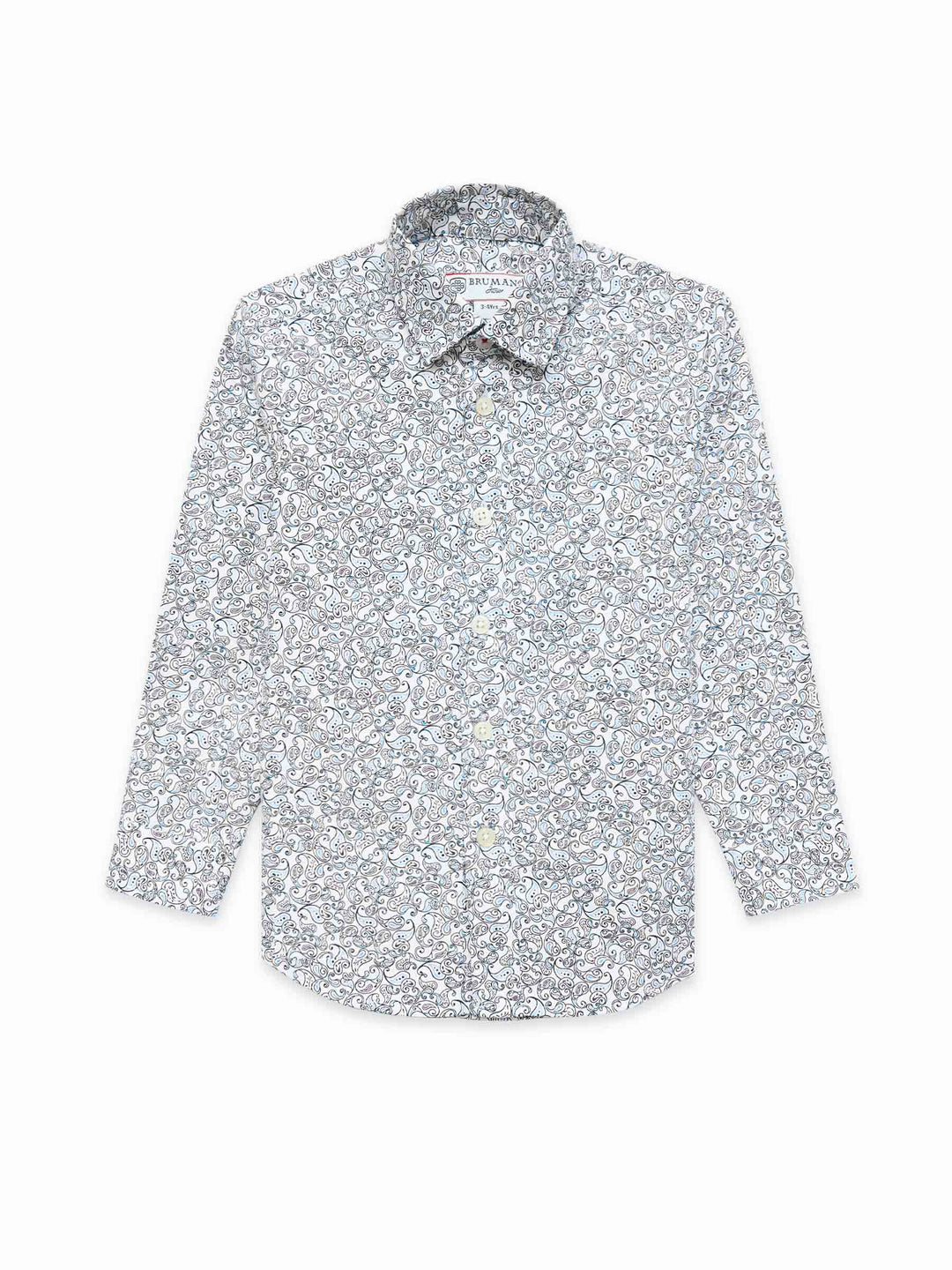 White & Blue Paisley Printed Long Sleeve Shirt - Junior