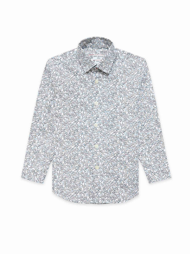White & Blue Paisley Printed Long Sleeve Shirt - Junior