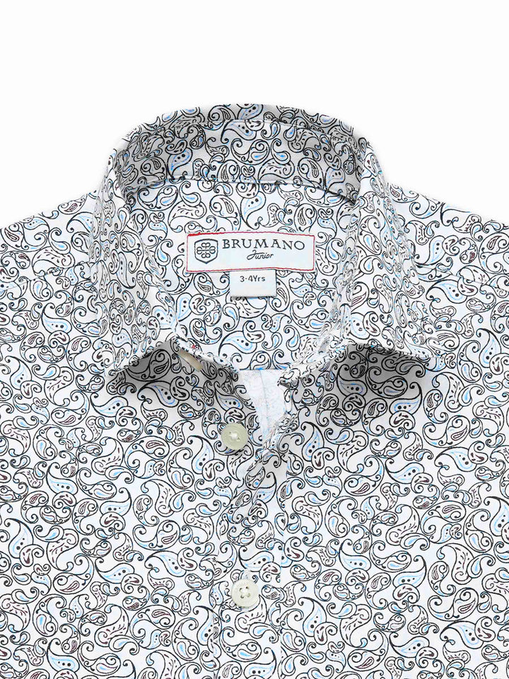 White & Blue Paisley Printed Long Sleeve Shirt - Junior