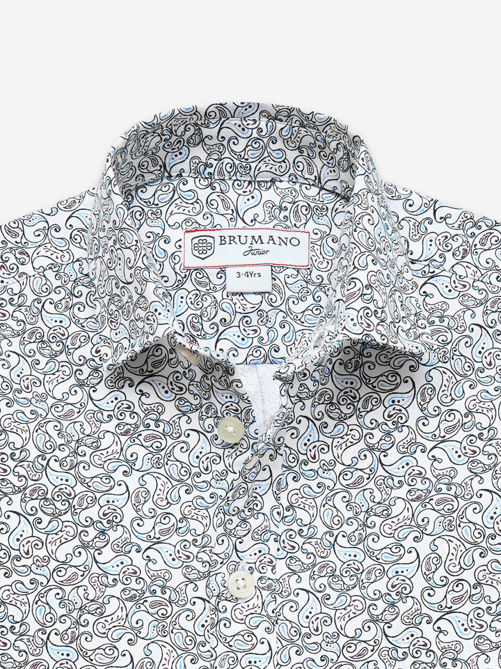 White & Blue Paisley Printed Long Sleeve Shirt - Junior