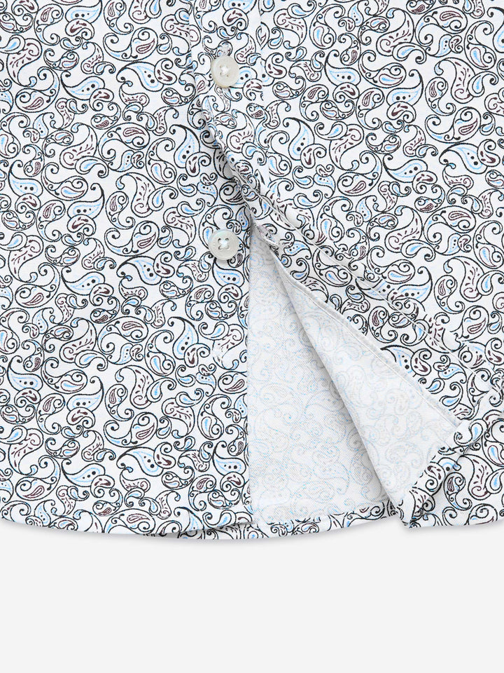 White & Blue Paisley Printed Long Sleeve Shirt - Junior