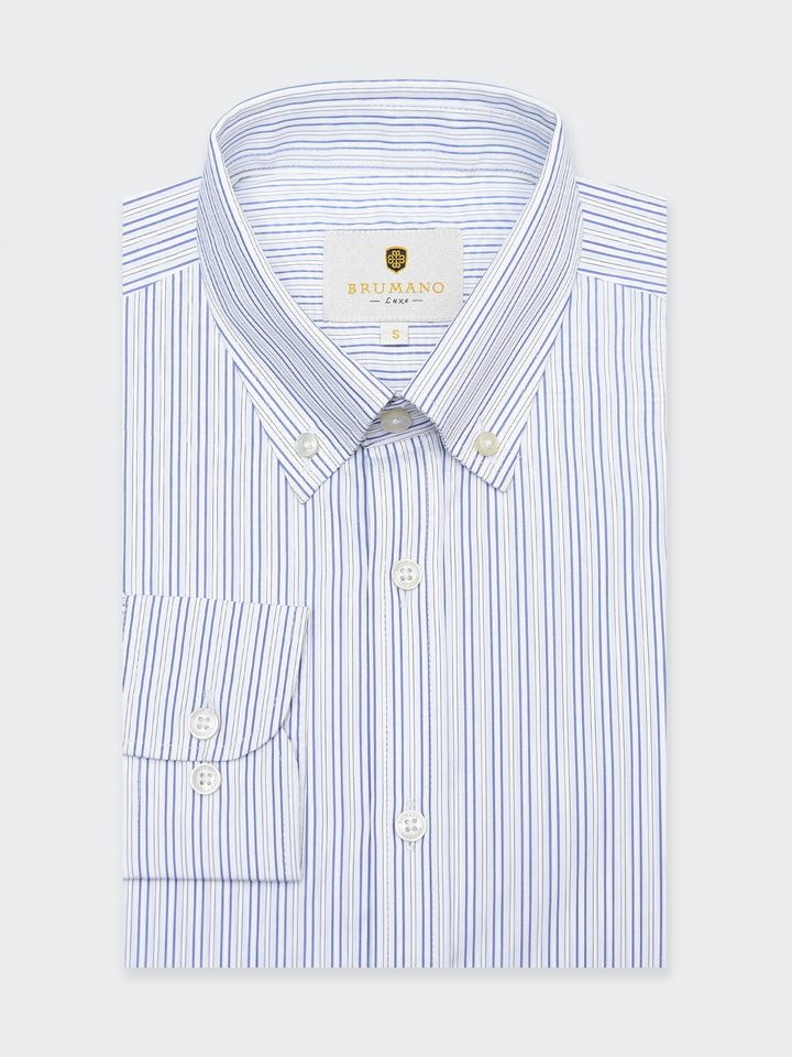 White & Blue Striped Button Down Formal Shirt - Luxe