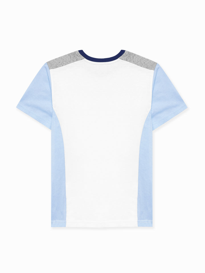 White & Blue T-shirt With Contrasting Rib - Junior