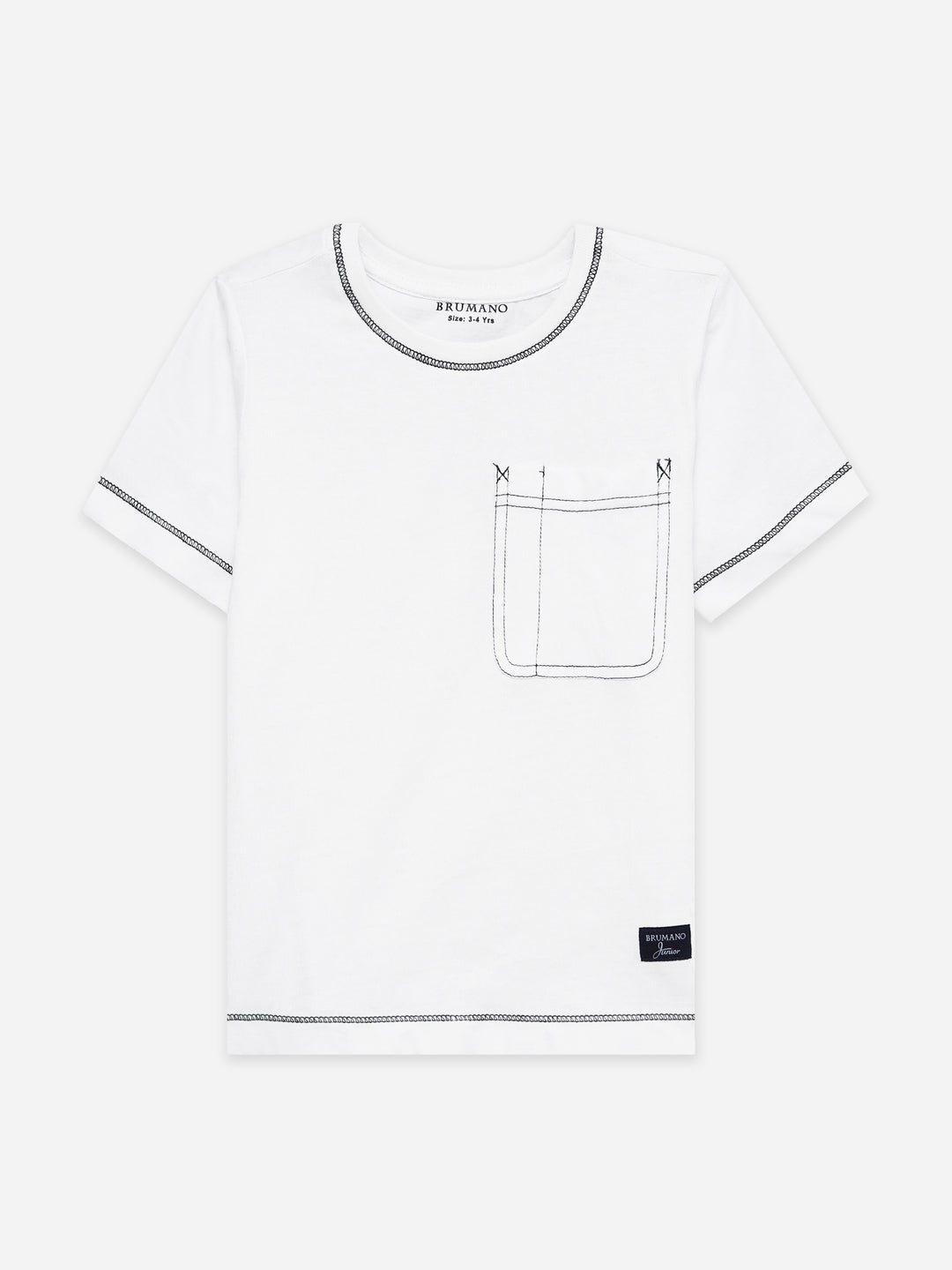 White Casual Crew Neck T-Shirt With Stitch Detailing - Junior