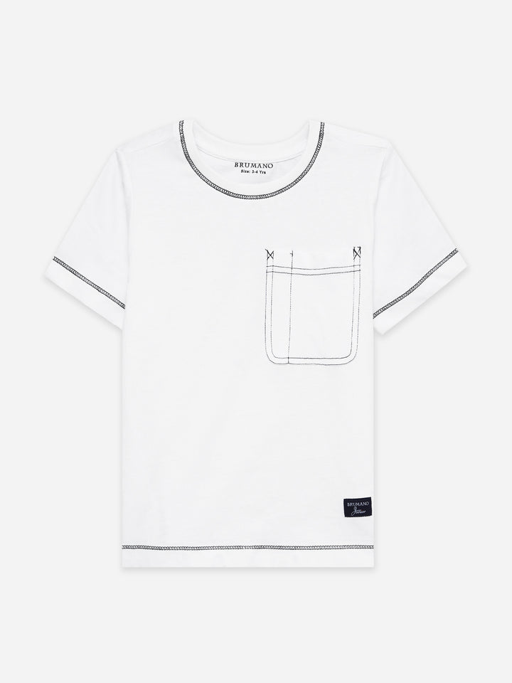 White Casual Crew Neck T-Shirt With Stitch Detailing - Junior