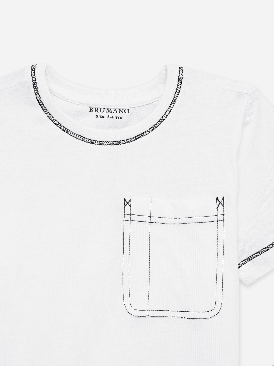 White Casual Crew Neck T-Shirt With Stitch Detailing - Junior