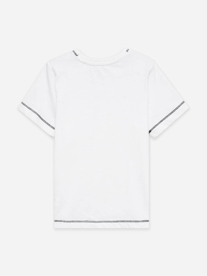 White Casual Crew Neck T-Shirt With Stitch Detailing - Junior