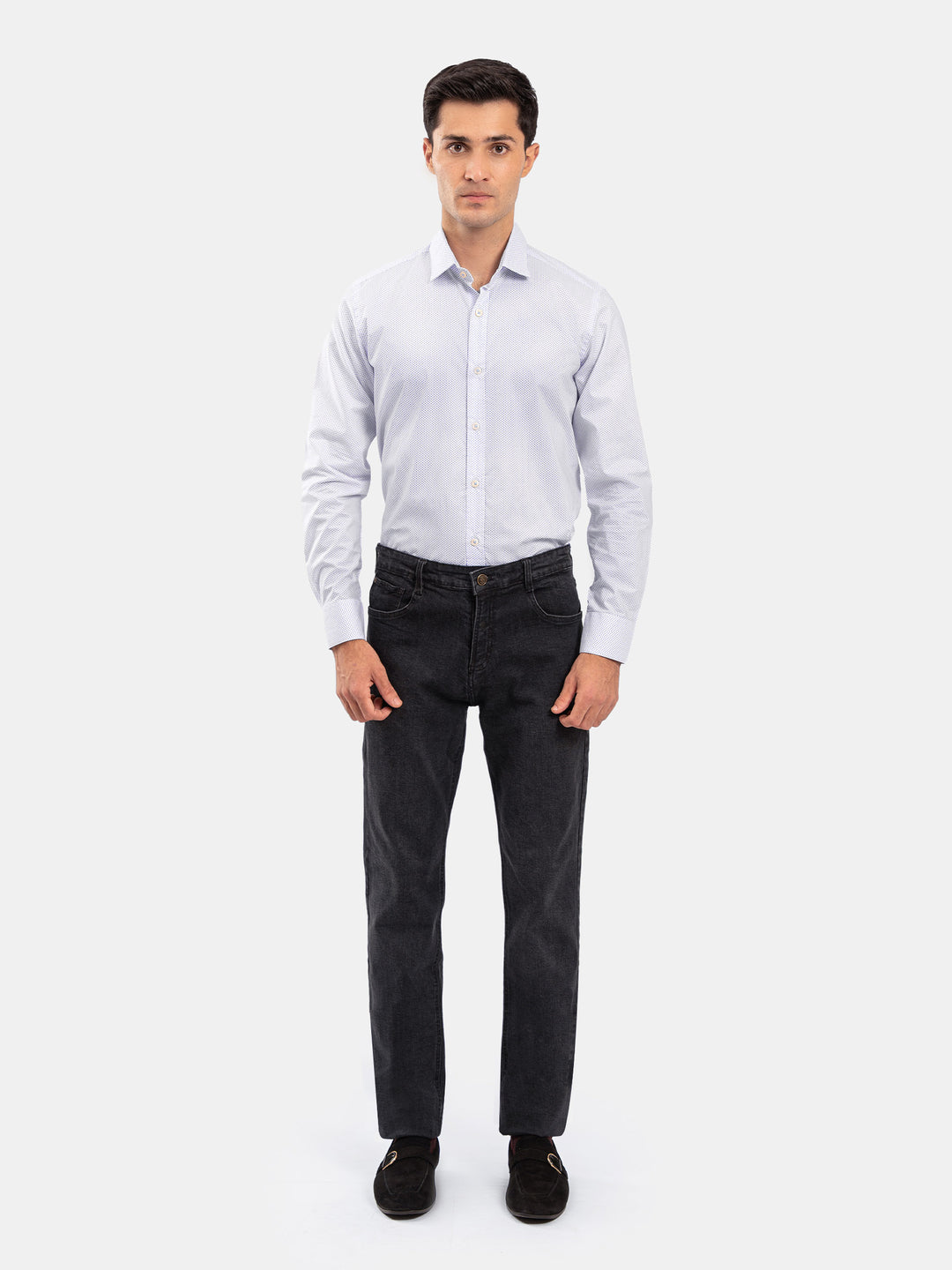 White Fine Printed Formal Shirt