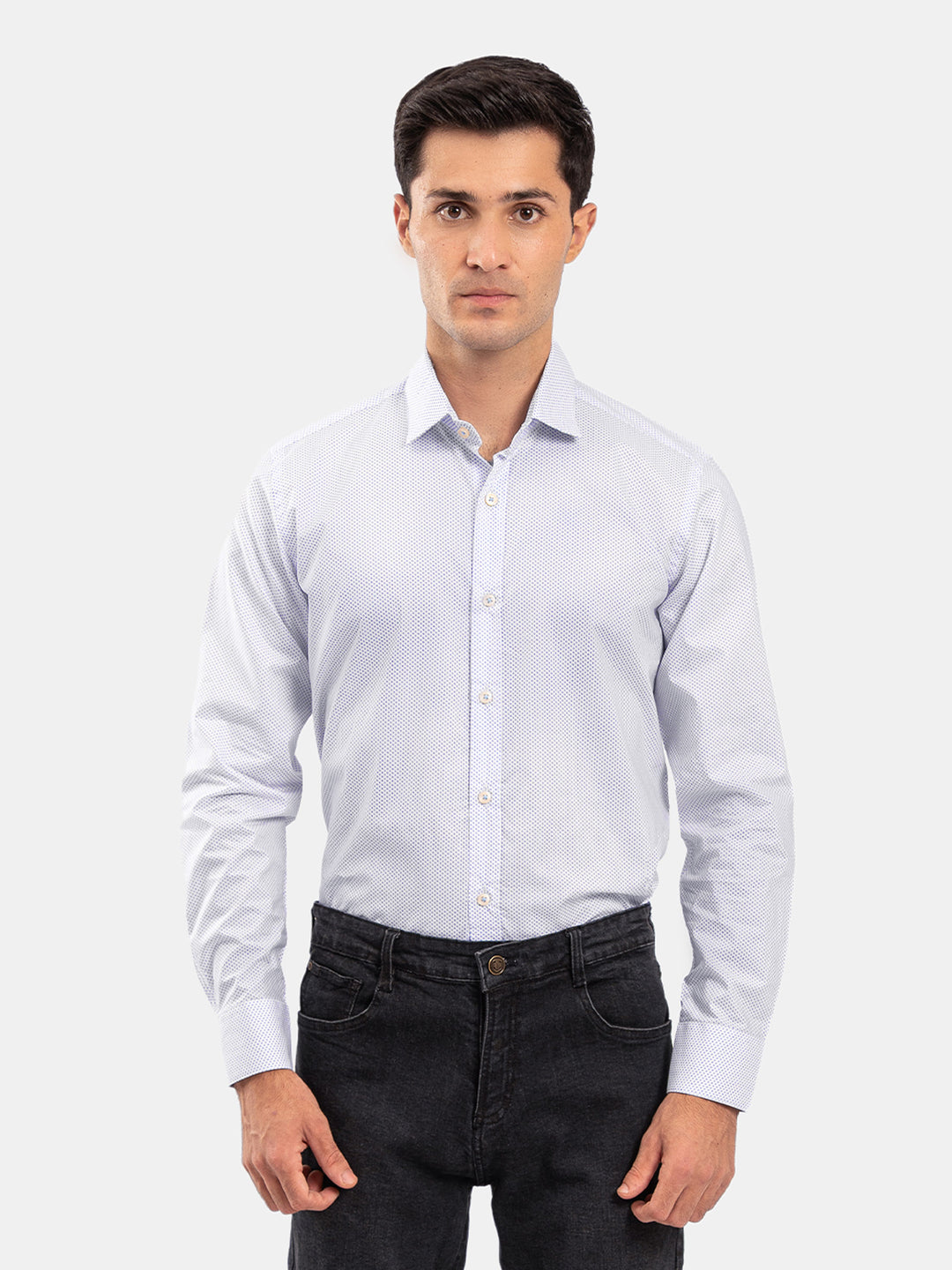 White Fine Printed Formal Shirt