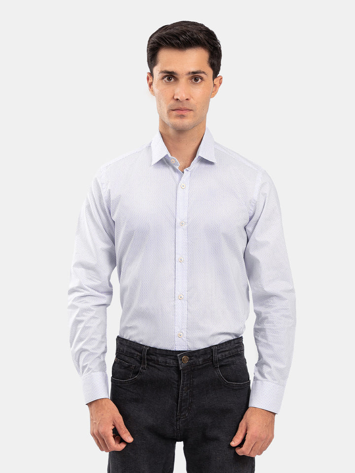 White Fine Printed Formal Shirt