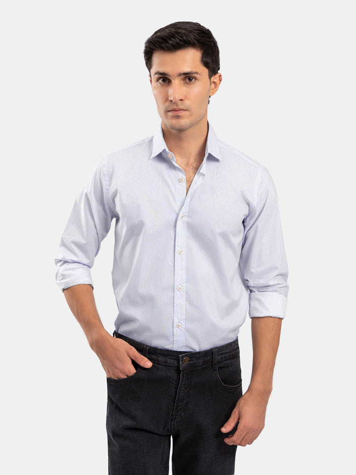 White Fine Printed Formal Shirt