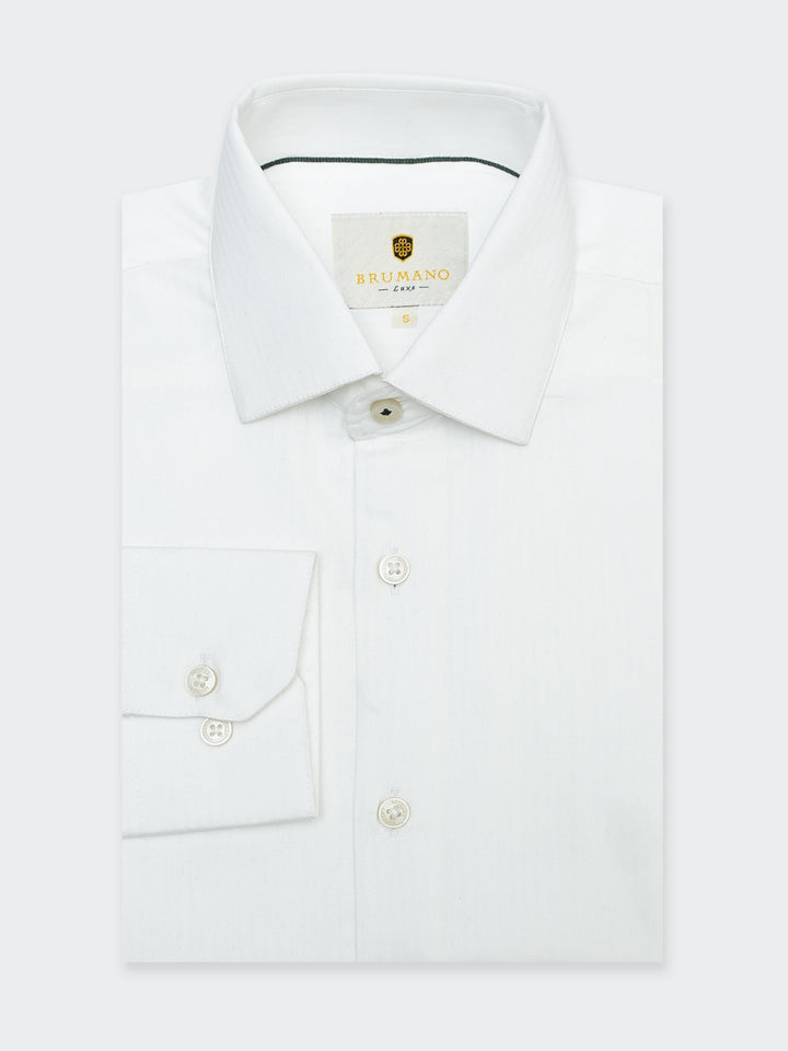 White Herringbone Structured Formal Shirt - Luxe