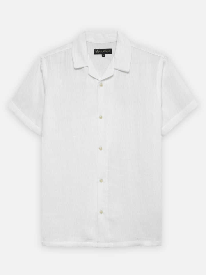 White Linen Half Sleeve Cuban Collar Shirt