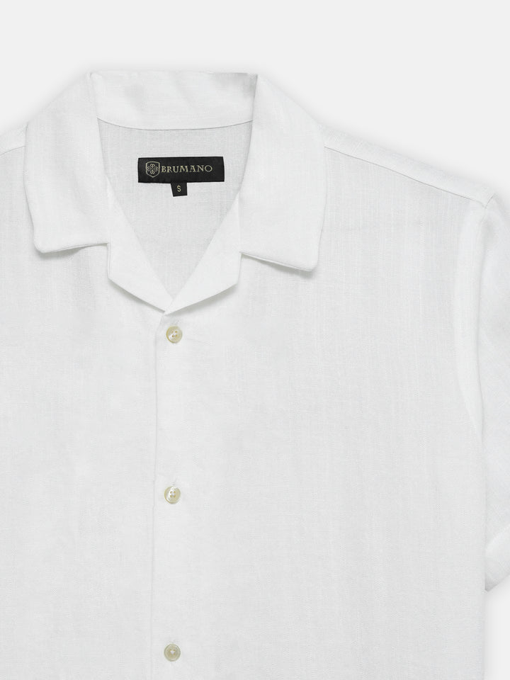 White Linen Half Sleeve Cuban Collar Shirt