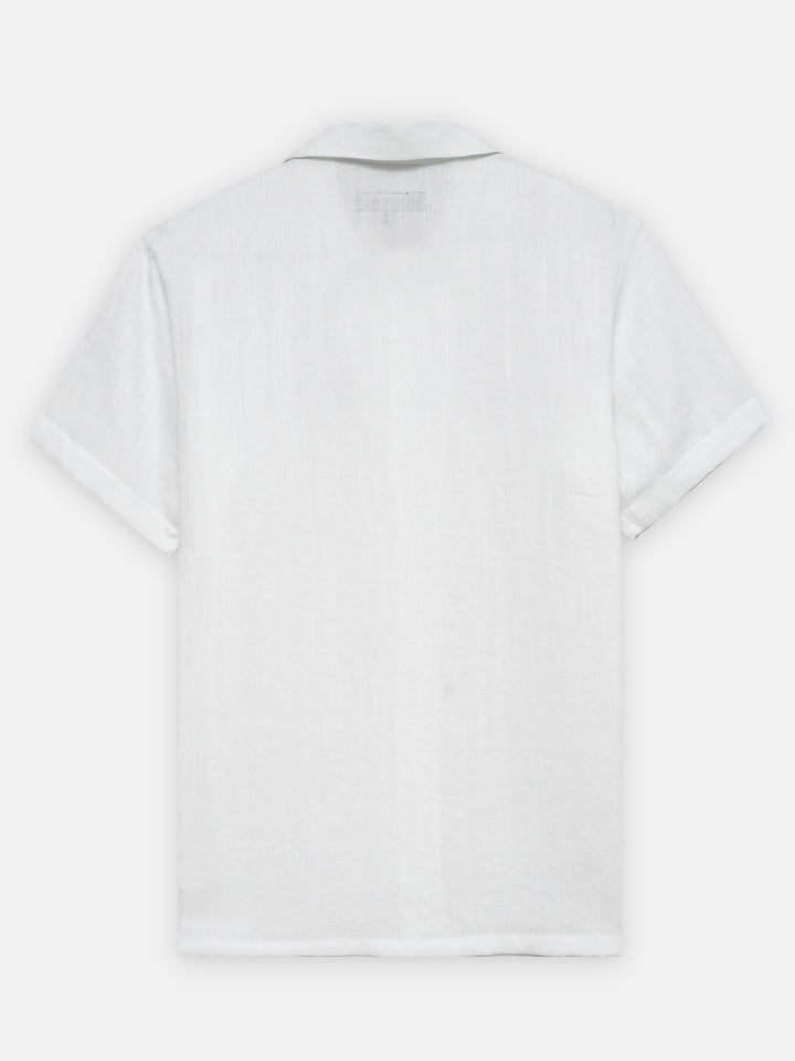 White Linen Half Sleeve Cuban Collar Shirt
