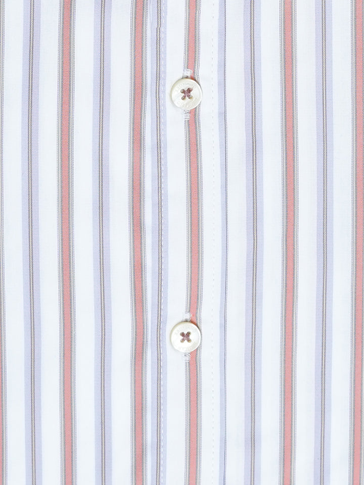White & Orange Striped Formal Shirt