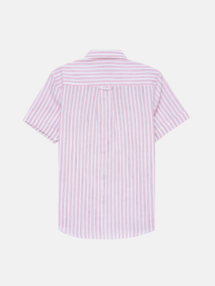 White & Pink Striped Half Sleeve Shirt - Junior