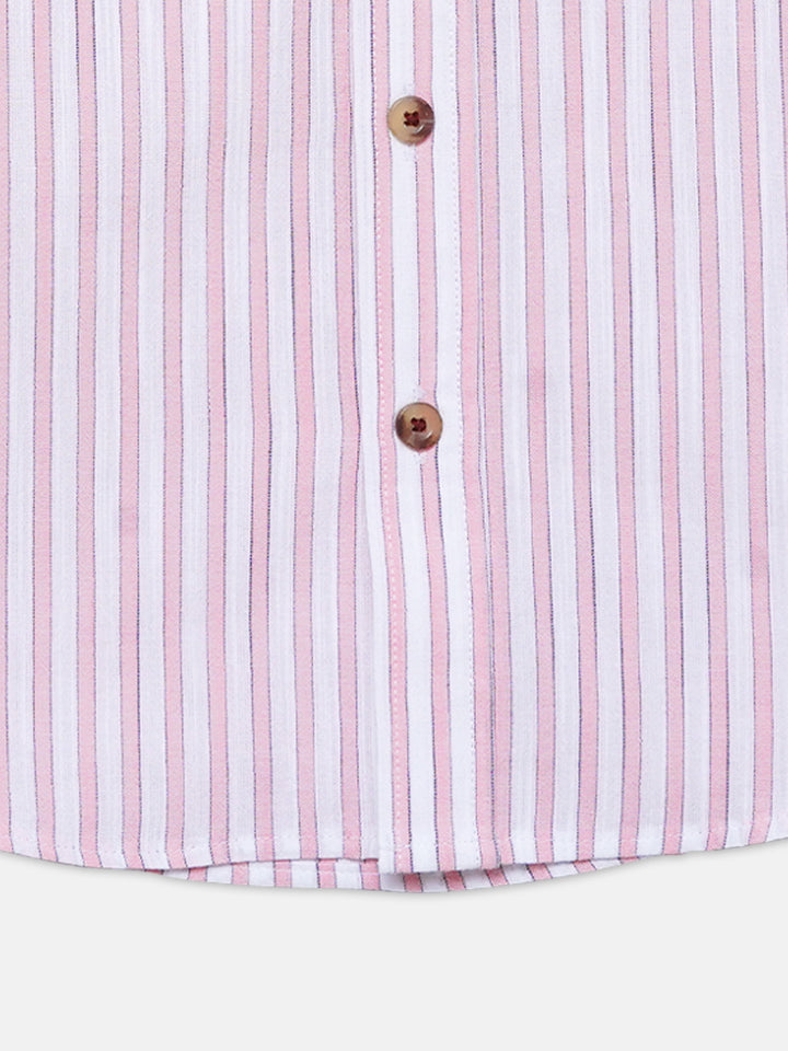 White & Pink Striped Half Sleeve Shirt - Junior