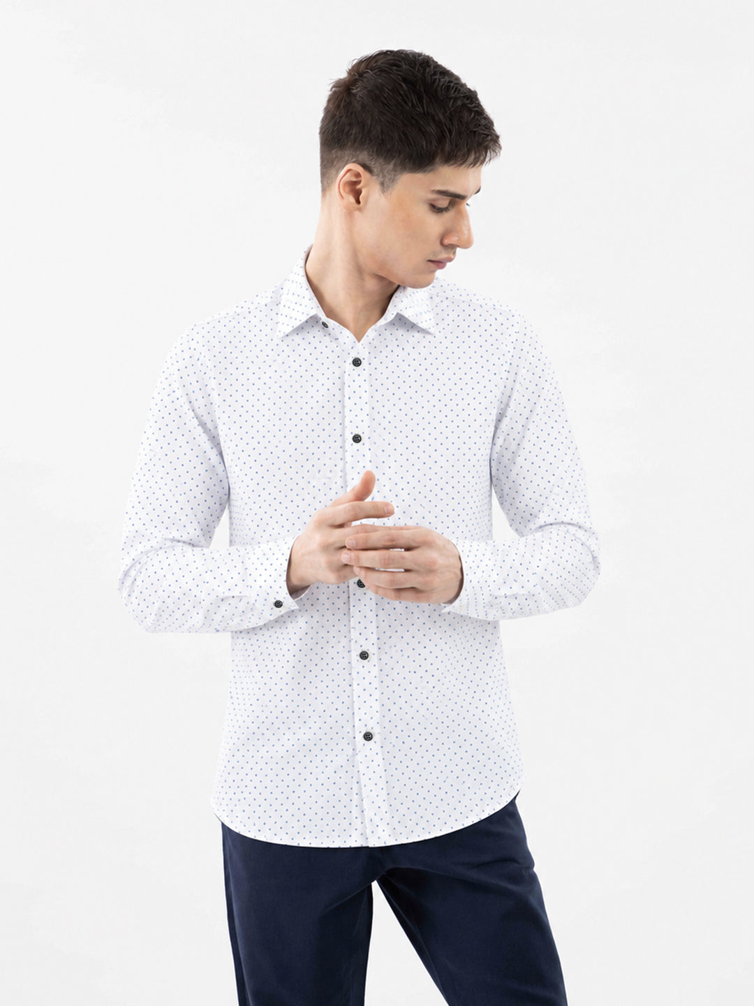 White polka dot printed shirt