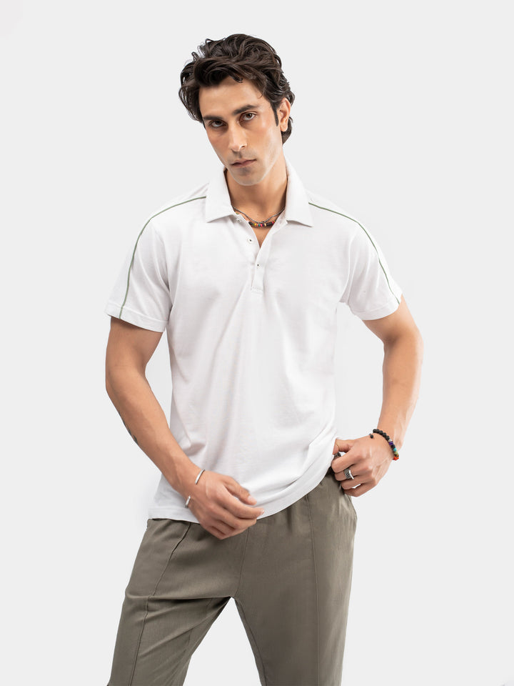 White Raglan Sleeve Pique Sporty Polo