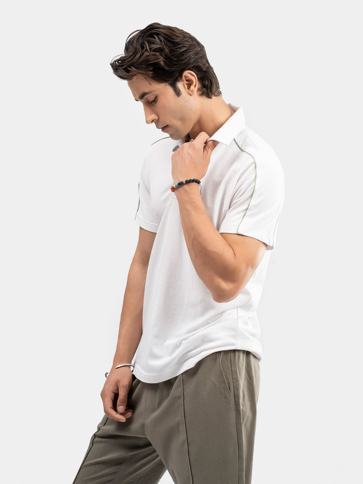 White Raglan Sleeve Pique Sporty Polo