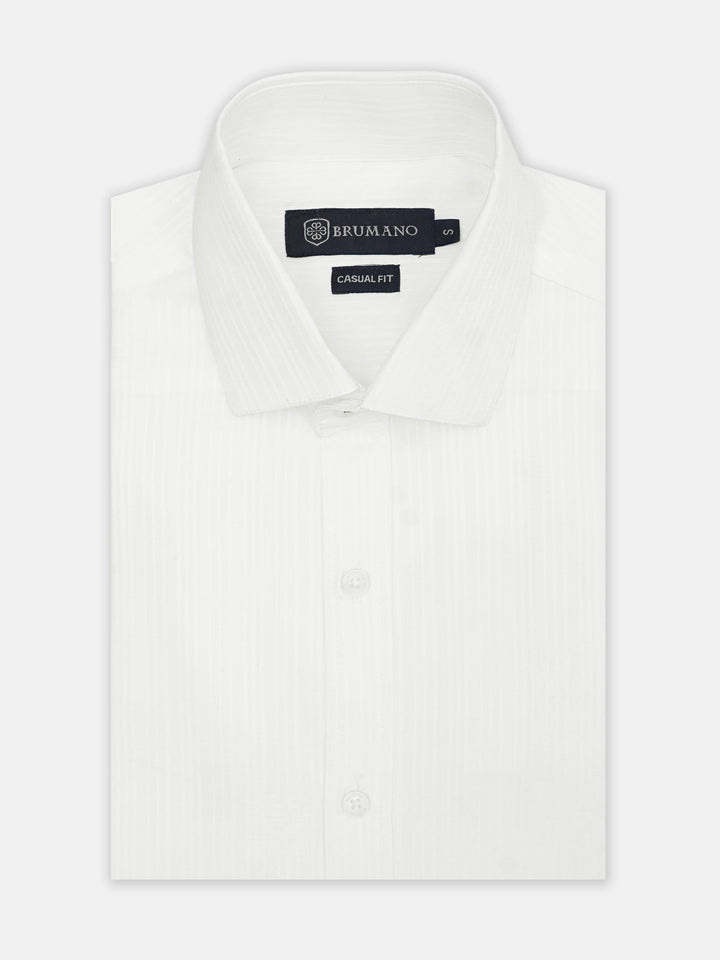 White Self Striped Formal Shirt