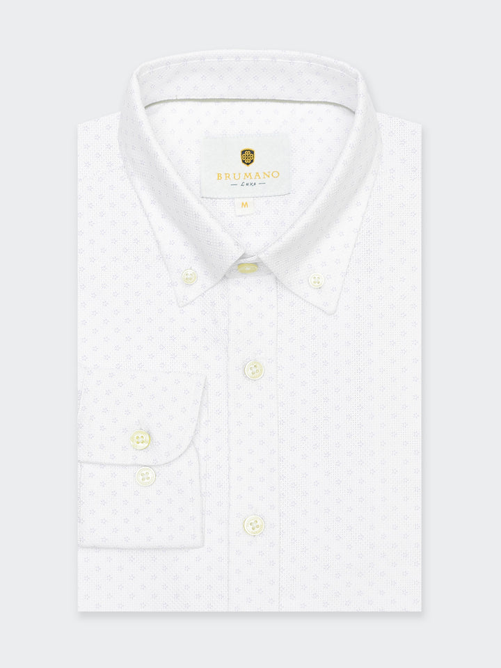 White Structured Subtle Printed Button Down Shirt - Luxe