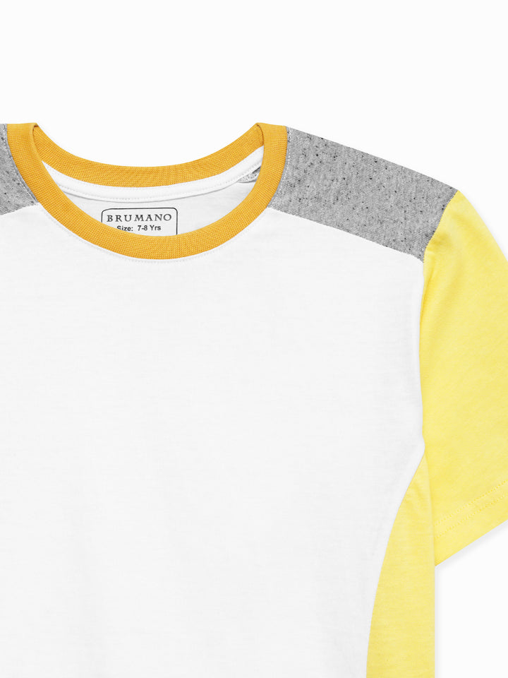 White & Yellow T-shirt With Contrasting Rib - Junior close up
