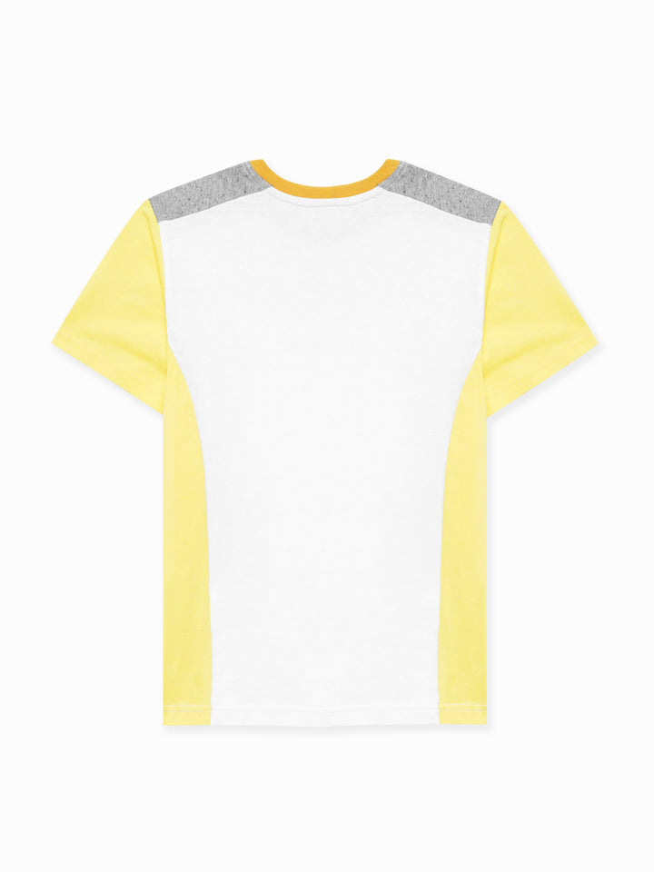 White & Yellow T-shirt With Contrasting Rib - Junior