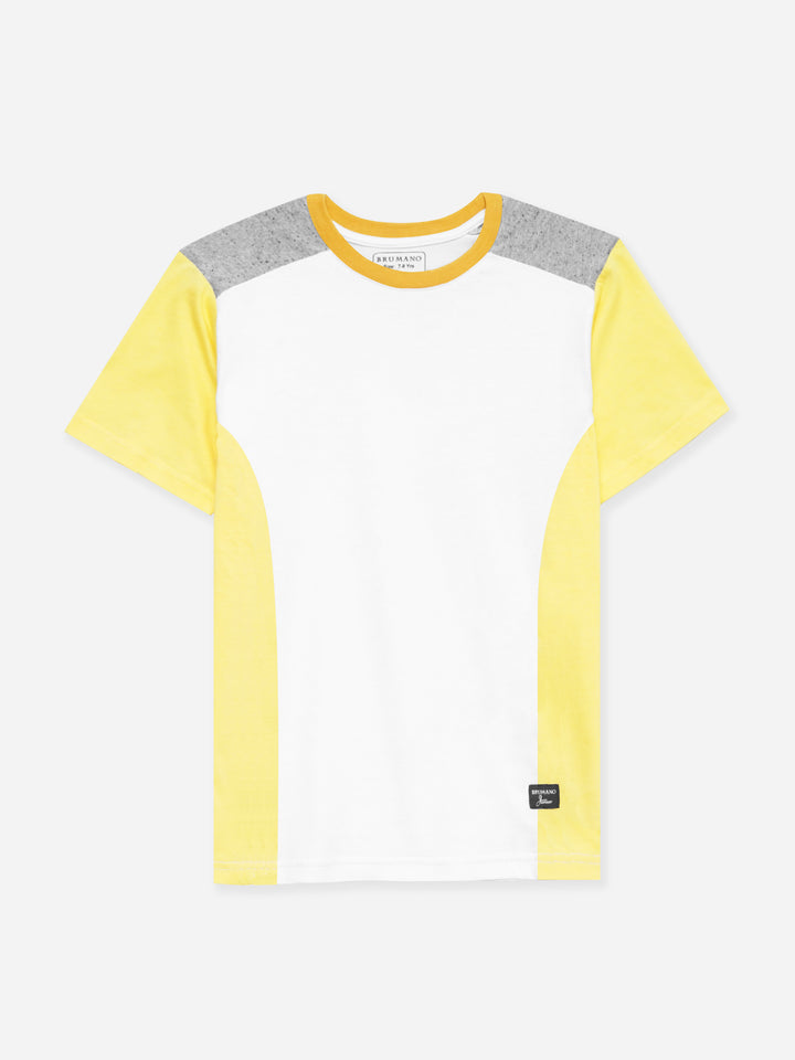 White & Yellow T-shirt With Contrasting Rib - Junior