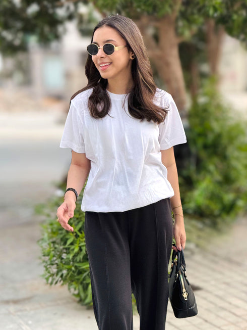 White 100% Cotton Basic Tee - Women