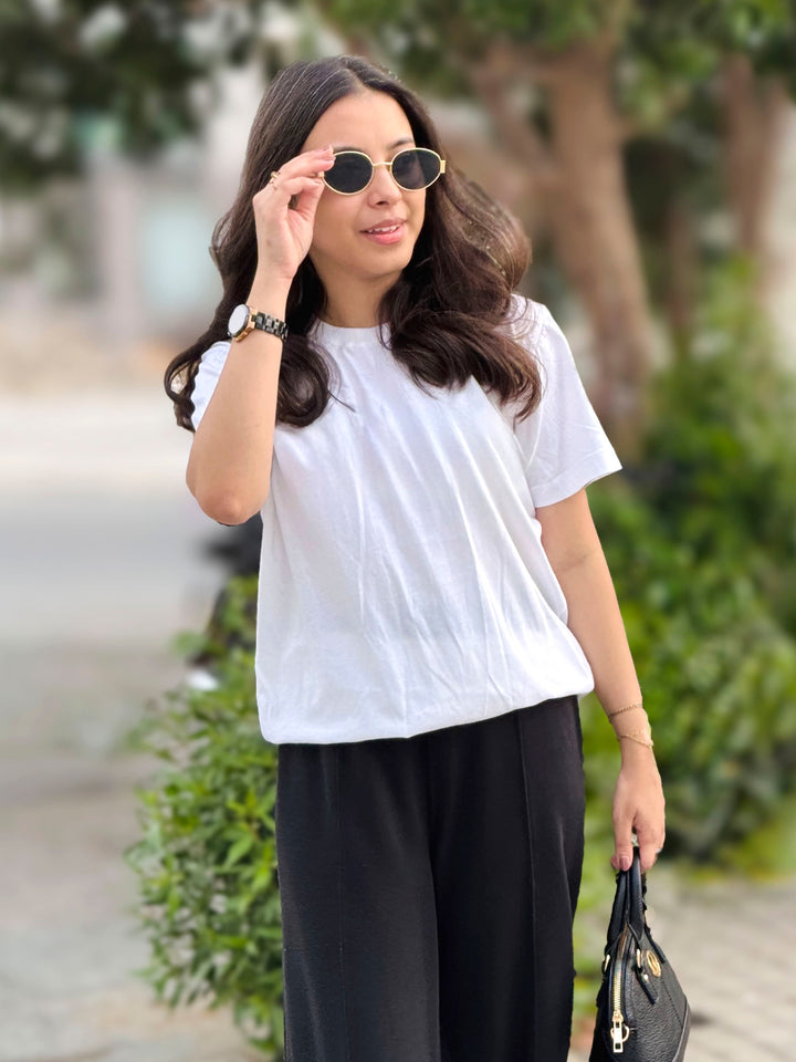 White 100% Cotton Basic Tee - Women