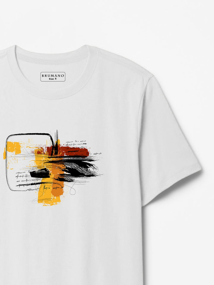 White Abstract Graphics Printed T-Shirt
