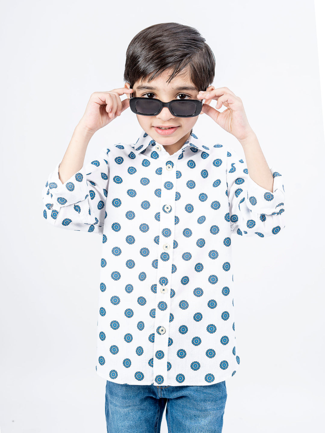 White Bold Motif Printed Casual Shirt