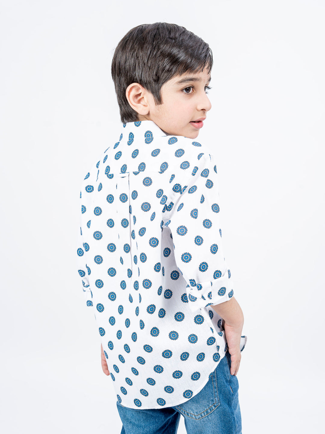 White Bold Motif Printed Casual Shirt