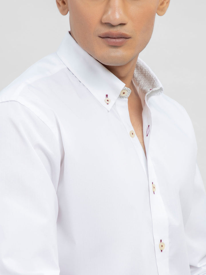 White Button Down Shirt With Printed Collar Detailing Brumano Pakistan