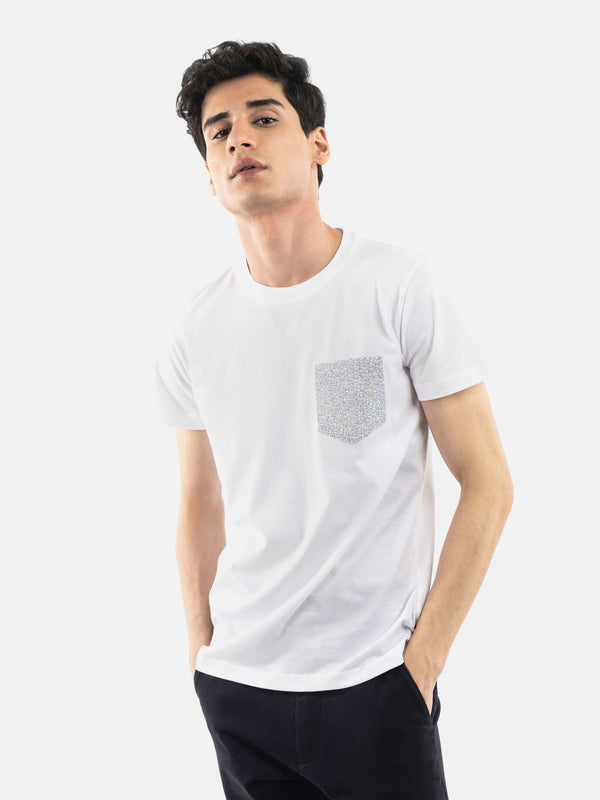 White Crew Neck T-Shirt With Printed Pocket Brumano Pakistan