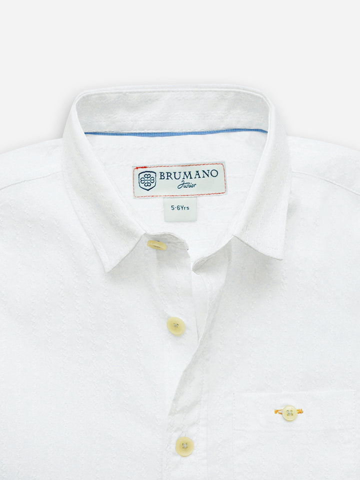 White Dobby Structured Half Sleeve Casual Shirt