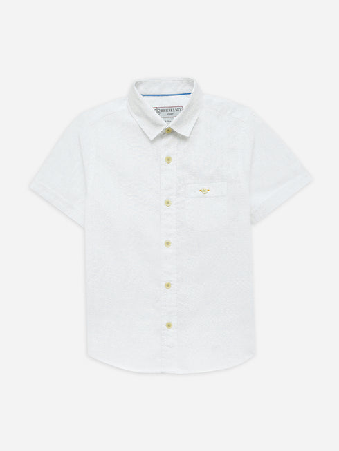 White Dobby Structured Half Sleeve Casual Shirt