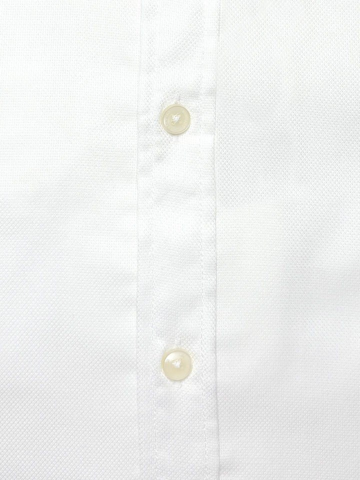 White Dobby Structured Shirt With Printed Collar