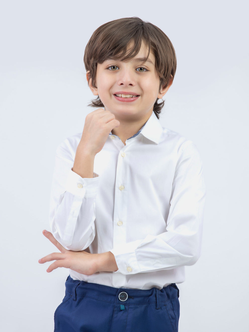 White Formal Satin Shirt With Collar Detailing