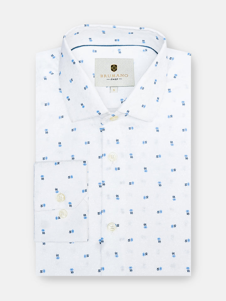 White Jacquard Patterned Printed Shirt - Exclusive Brumano Pakistan