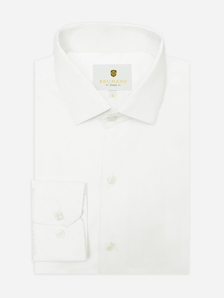 White Jacquard Structured Formal Shirt - Luxe