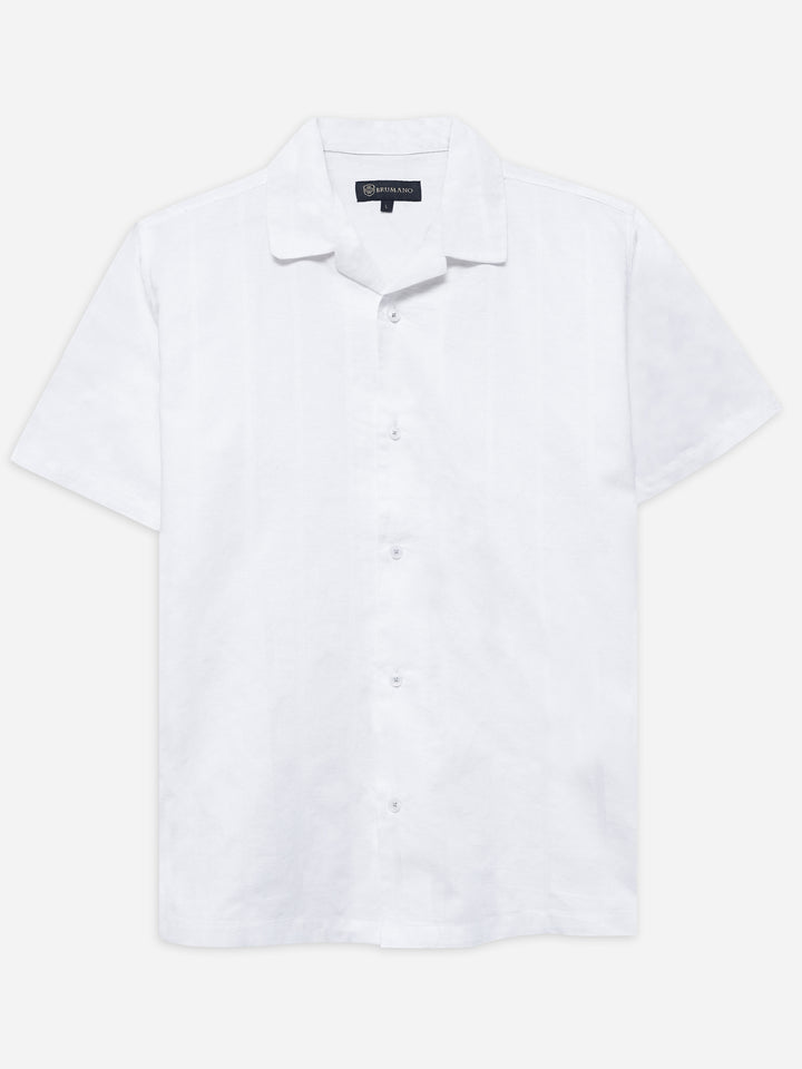 White Linen Blended Cuban Collar Shirt