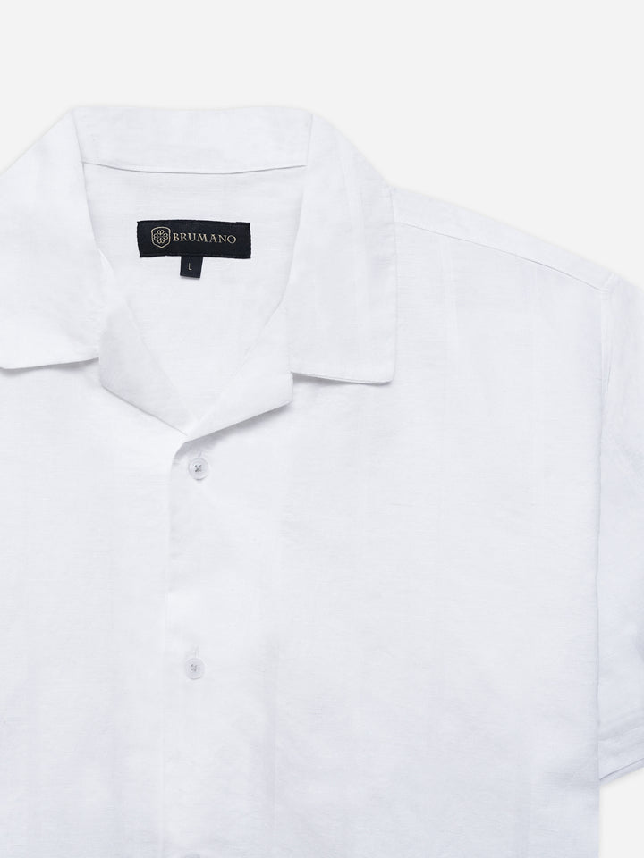 White Linen Blended Cuban Collar Shirt