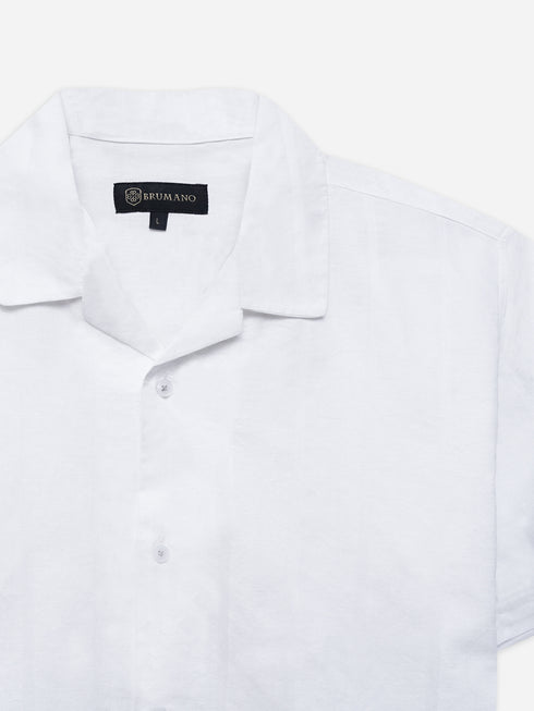 White Linen Blended Cuban Collar Shirt