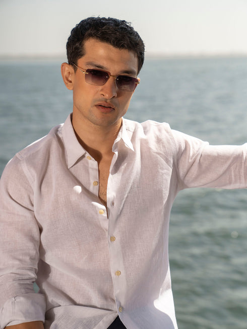 White Linen Blended Shirt