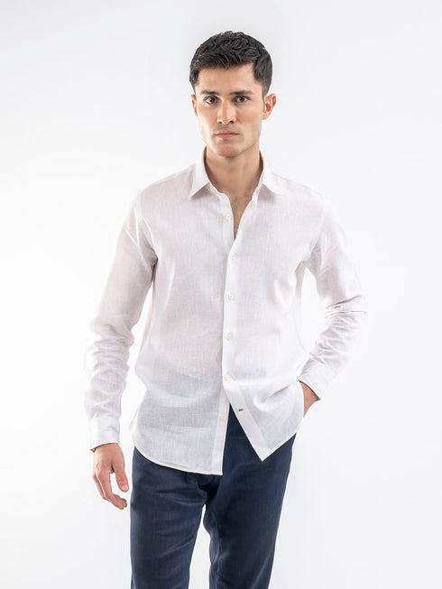 White Linen Blended Shirt